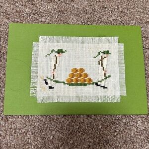 Belguim Elegant Embroidered Cross stitched Men carrying Logs Handmade